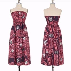 Anthropologie x Marimekko Brown&Pink Tube Top Midi Dress Sz.12 EUC